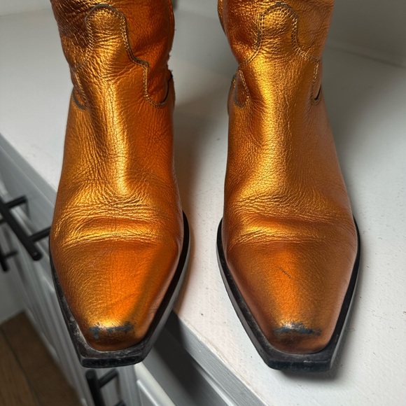 Feners Metallic Bronze Knee High Boots EU37 6.5/7 Pointed Toe Leather Western - Picture 3 of 10